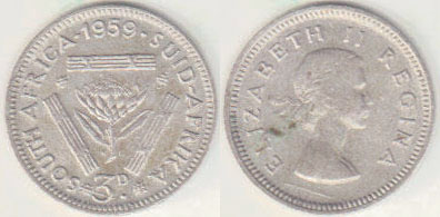 1959 South Africa silver Threepence A002750